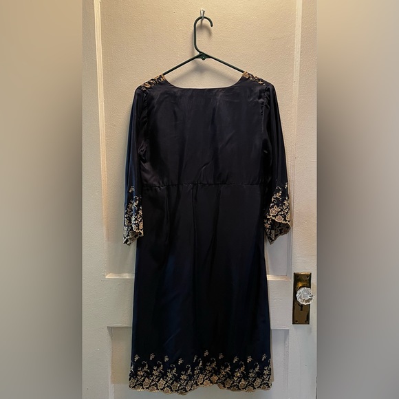 Eloise 100% Silk Navy Empire Waist Dress - 6 - Picture 2 of 2